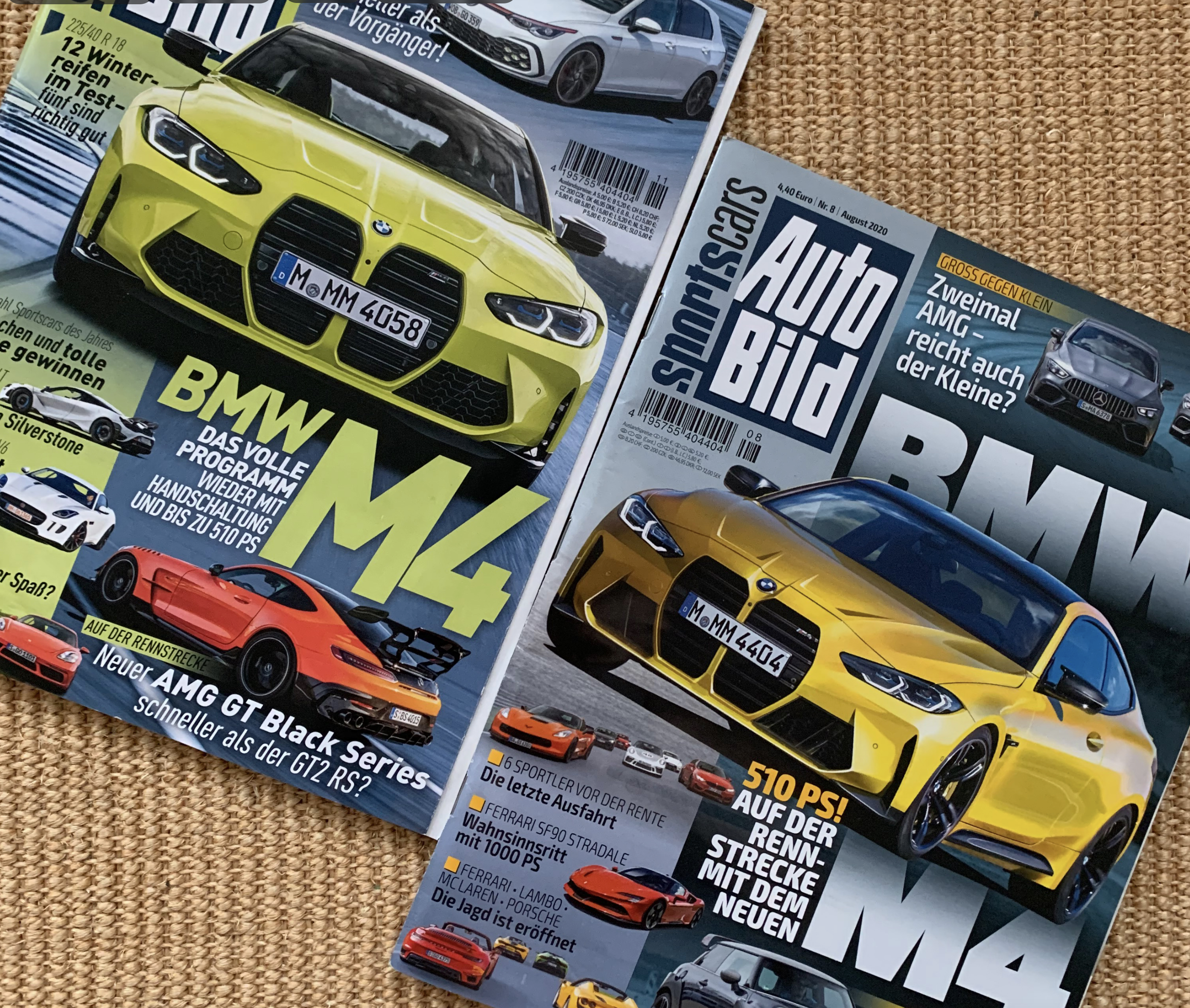 BMW M4 Illustration (yellow) AutoBild Sportscars  versus original car (green) AutoBild Sportscar